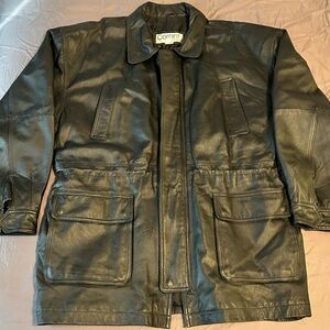 Comint Vintage Men’s Genuine Leather Coat Size L Large Black